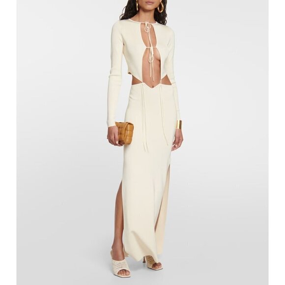 AYA MUSE Jacaranda Dress in Tan Large New Womens Knit Cut out Maxi Long Gown - Picture 1 of 16